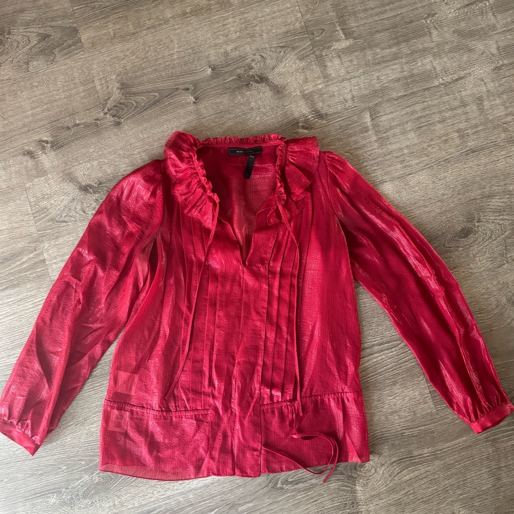 Elegant Red Ruffled Women's Top